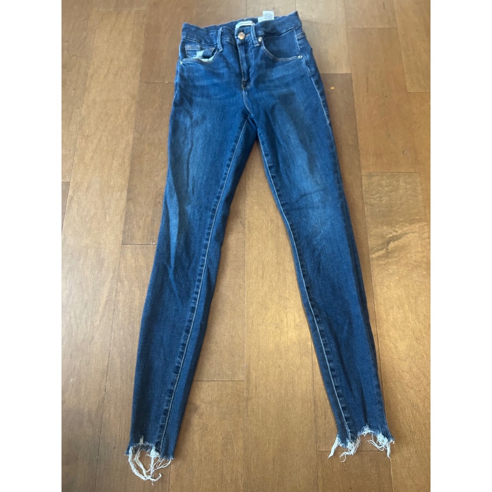Good American Good Legs High Rise Skinny Jeans Blue Raw Hem Size 2/26